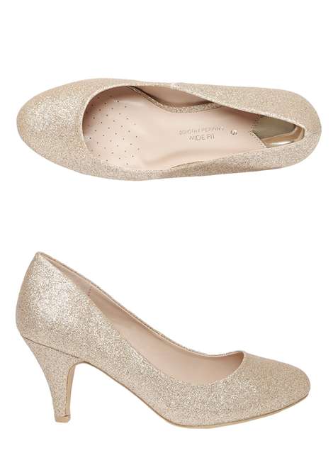 Wide Fit Gold 'Wilamina' Court Shoes